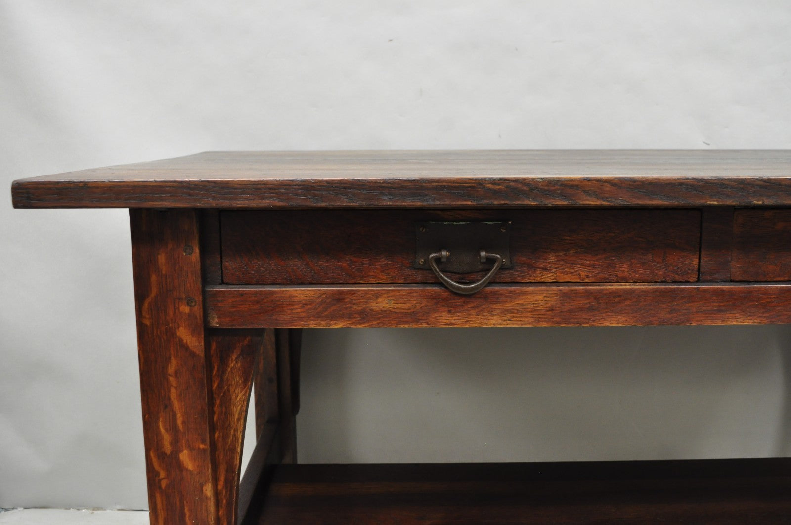 Antique Gustav Stickley Arts & Crafts Mission Oak Two Drawer Library Table Desk