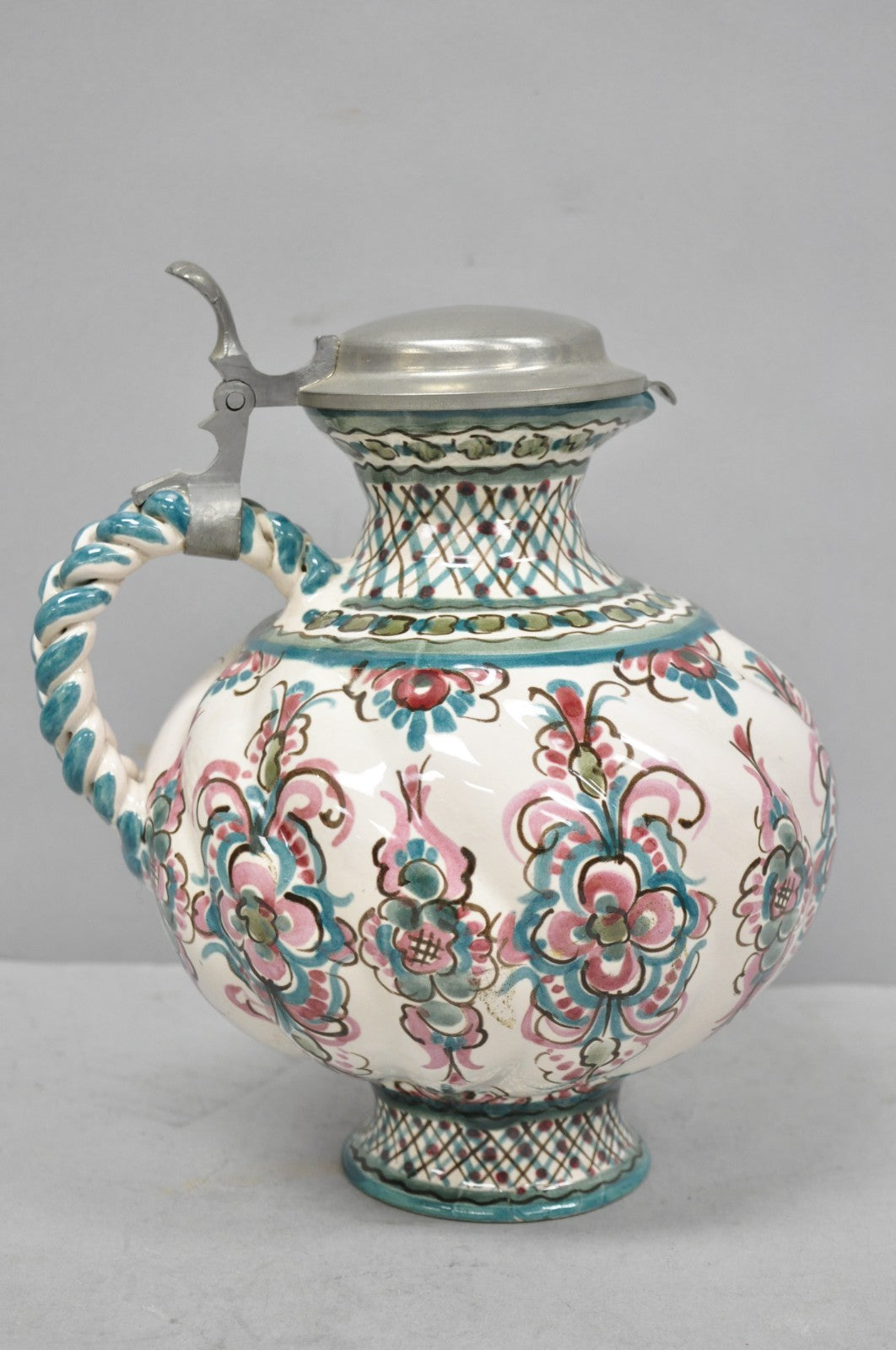 Vintage Keck Keramik Hand Painted Ceramic Pottery German Stein Wine Pitcher