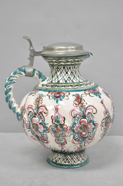 Vintage Keck Keramik Hand Painted Ceramic Pottery German Stein Wine Pitcher