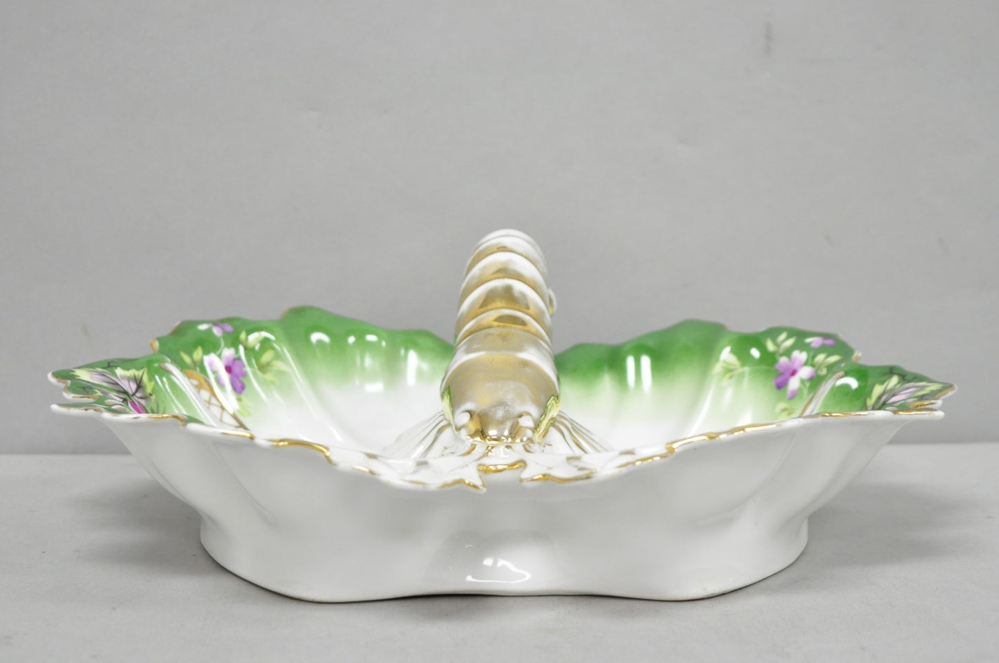 Antique Bavarian German Porcelain Gold Gilded Hand Painted Lobster Divided Dish