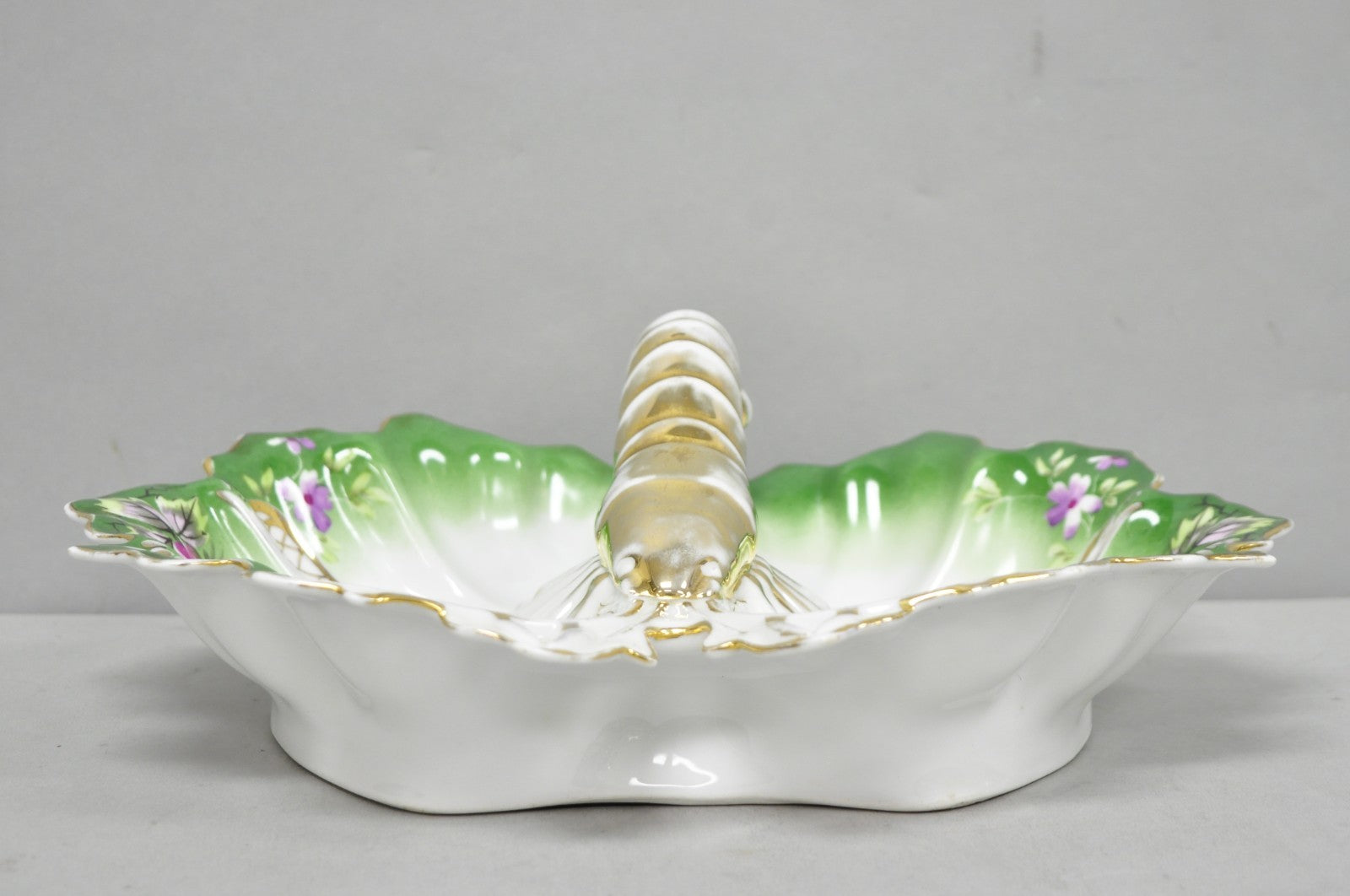 Antique Bavarian German Porcelain Gold Gilded Hand Painted Lobster Divided Dish