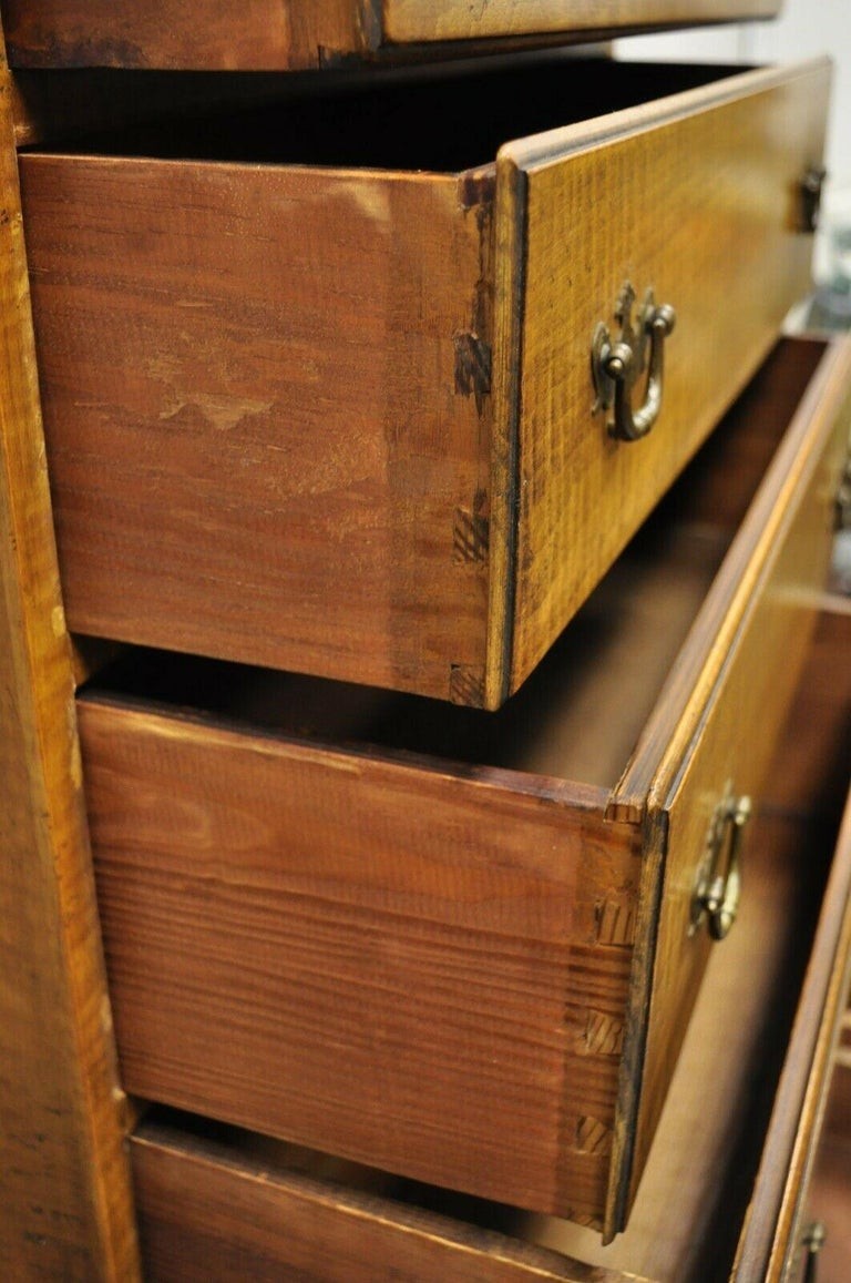 Antique New England Queen Anne Curly Tiger Maple Small Chest Dresser Highboy