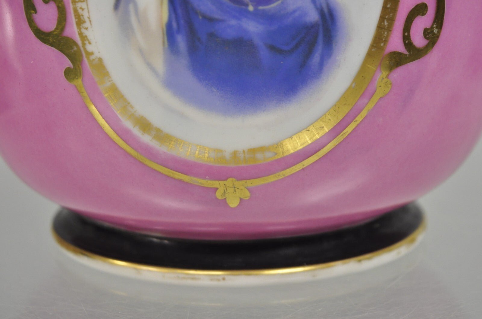 Antique French Porcelain Pink Hand Painted Portrait Cachepot Jardiniere Vase