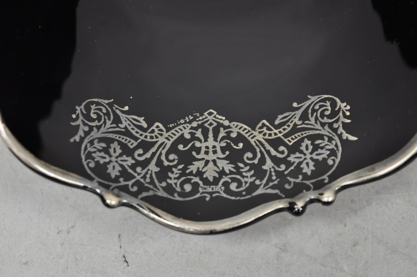 Vintage Rockwell Black Amethyst Glass Sterling Silver Overlay Centerpiece Dish