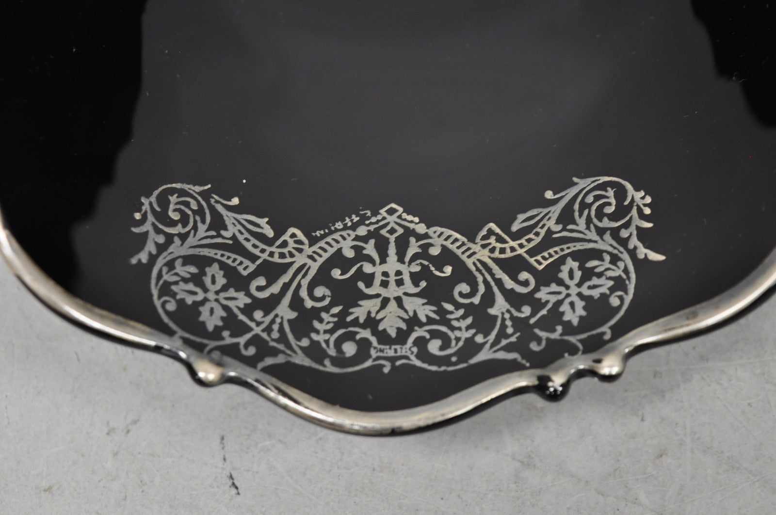 Vintage Rockwell Black Amethyst Glass Sterling Silver Overlay Centerpiece Dish