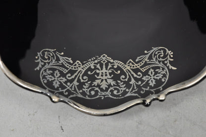 Vintage Rockwell Black Amethyst Glass Sterling Silver Overlay Centerpiece Dish