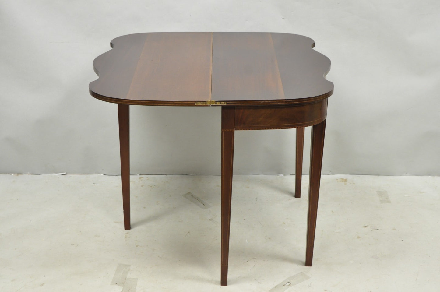 Antique Sheraton Federal Mahogany Urn Inlay Flip Serpentine Console Game Table
