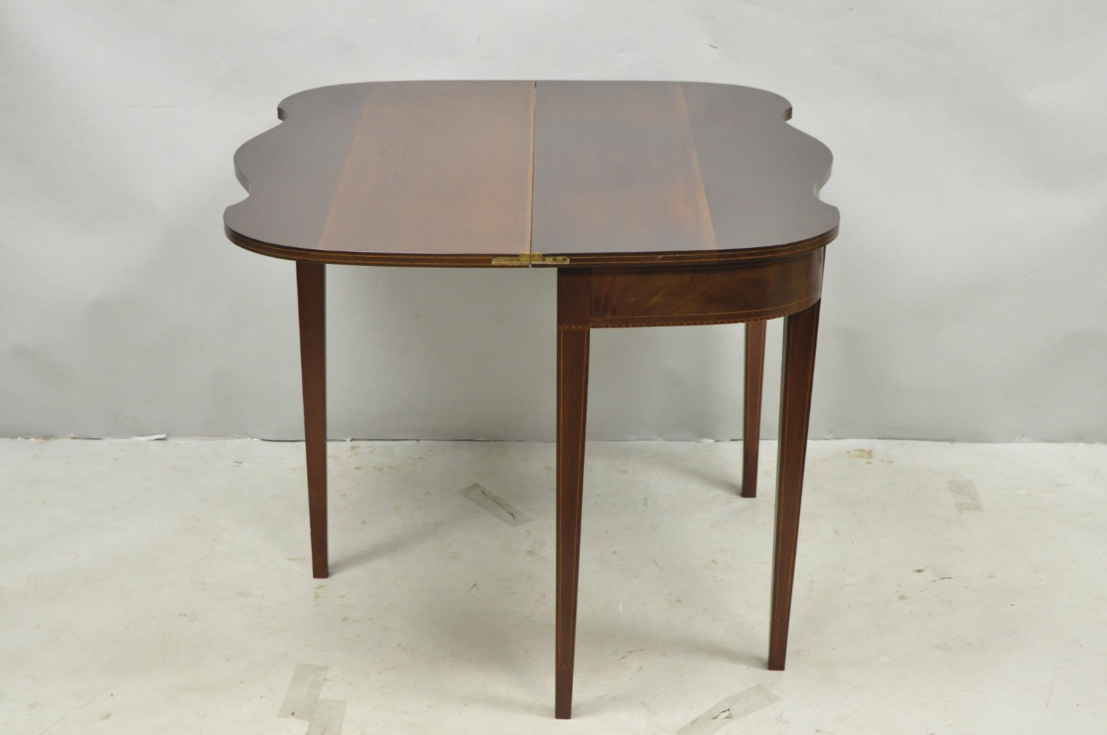 Antique Sheraton Federal Mahogany Urn Inlay Flip Serpentine Console Game Table