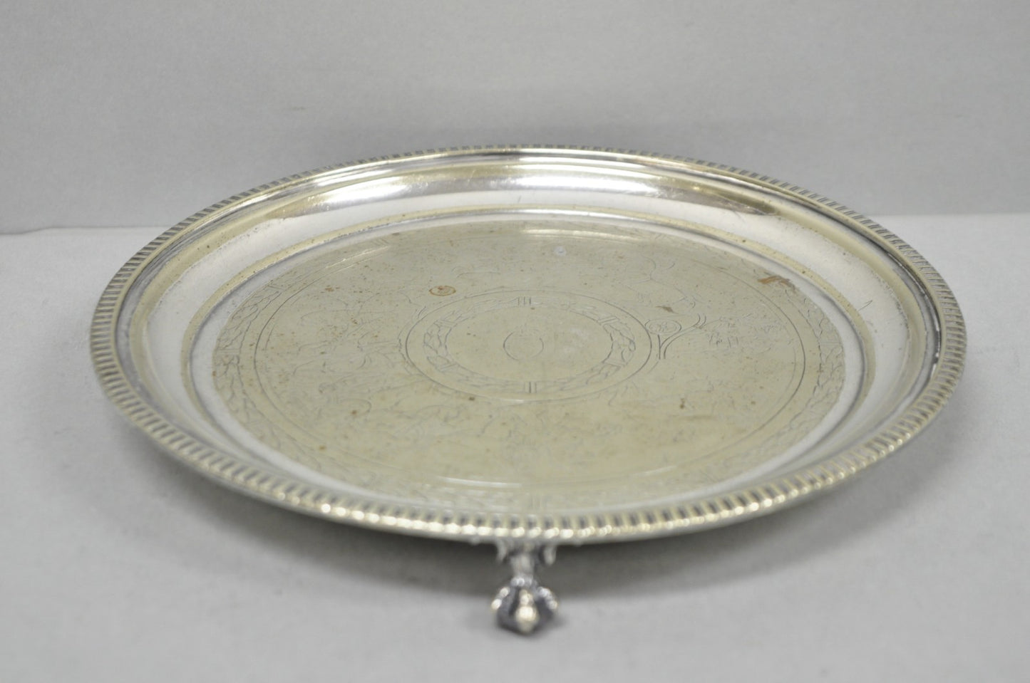 Antique Roberts & Belk Greek Classical Silver Plated 8" Footed Salver Tray Dish
