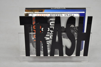 Vintage Mid Century Modern Pop Art "Trash" Lucite Acrylic Magazine Rack Stand