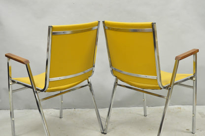 Vintage Nightingale Mid Century Modern Chrome & Yellow Vinyl Stacking Chair Pair