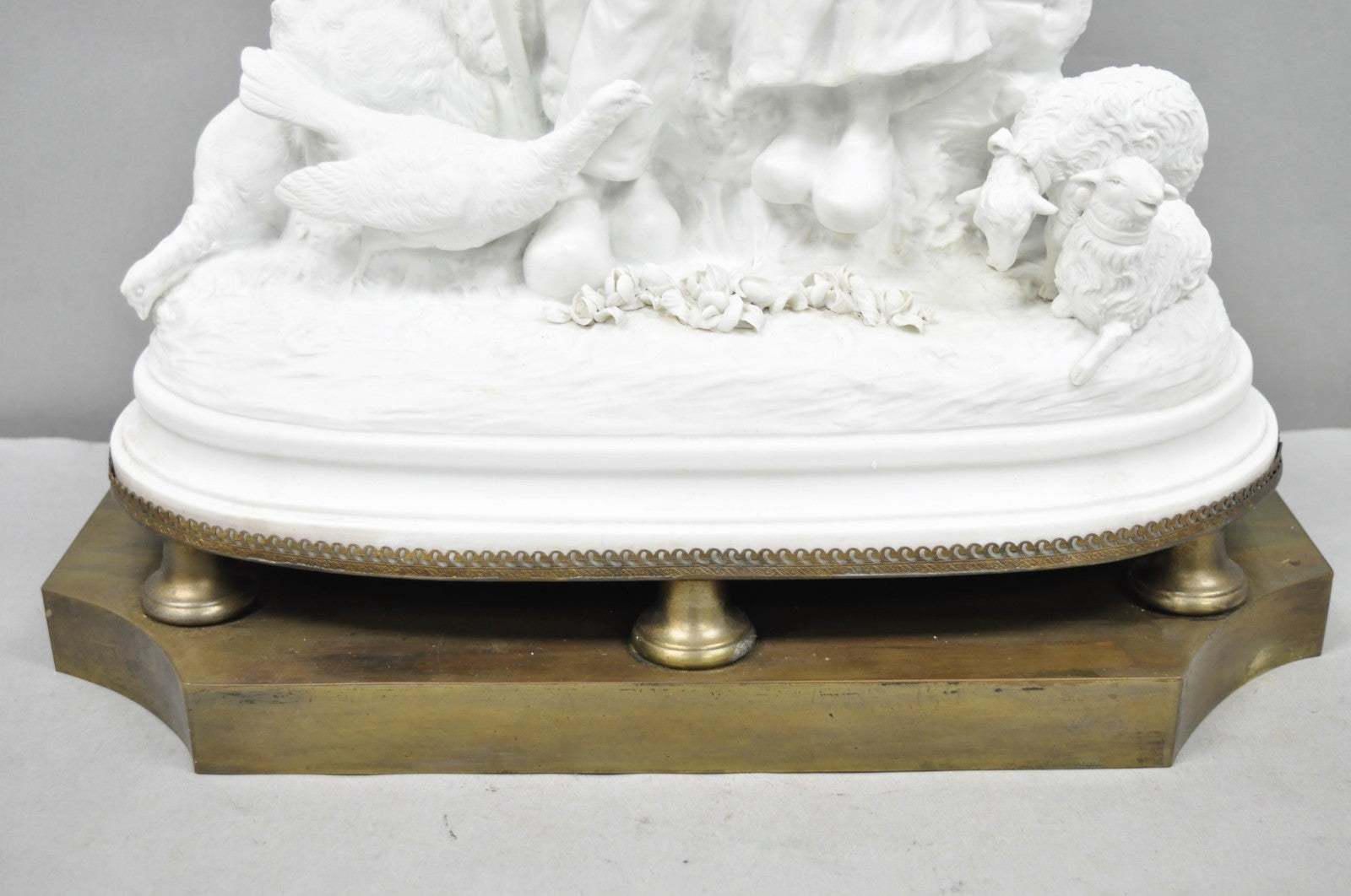 Joseph D'Aste "Les Bergers" French Samson Bisque Porcelain Sculpture Table Lamp