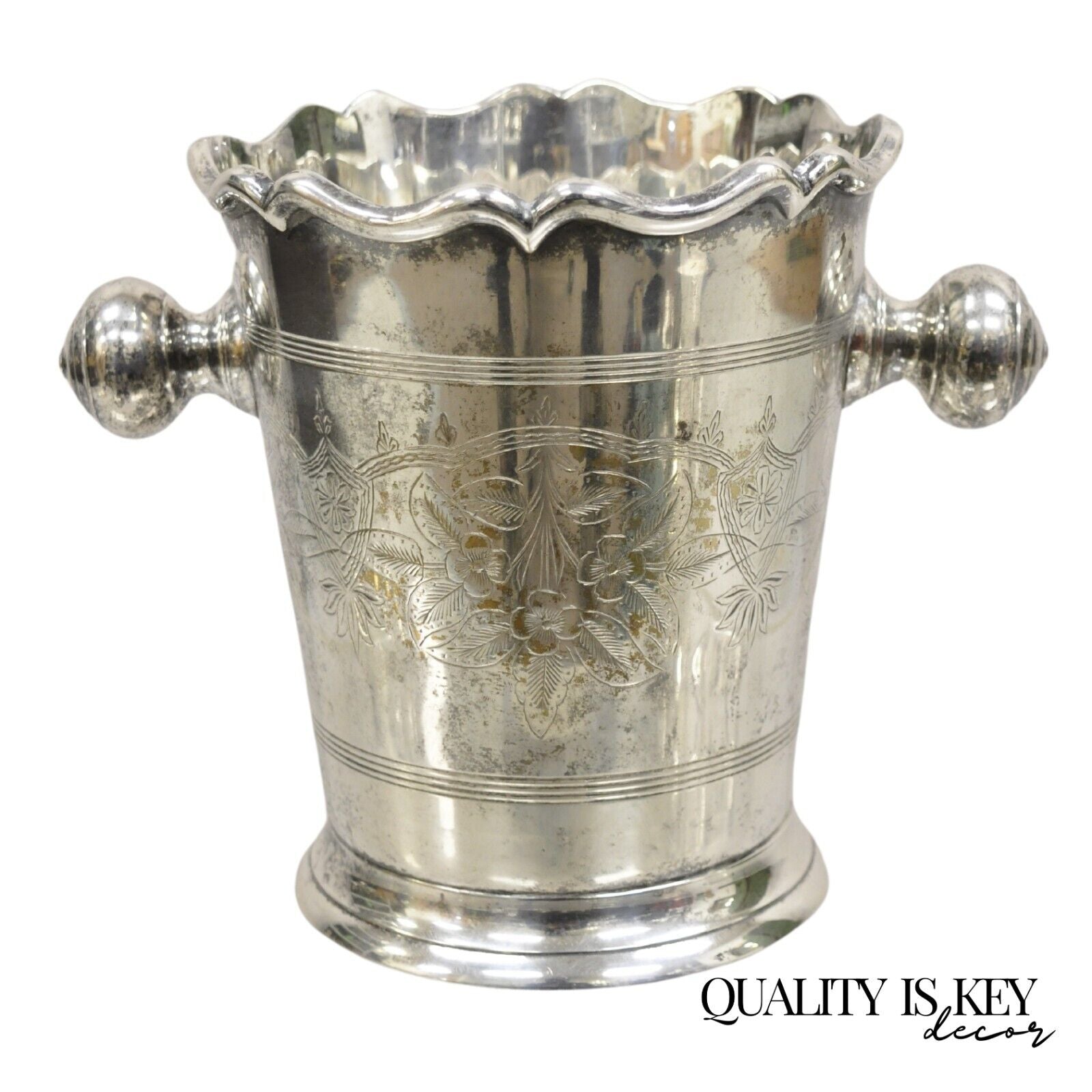 Antique Art Nouveau Twin Knob Handle Silver Plated Champagne Chiller Ice Bucket