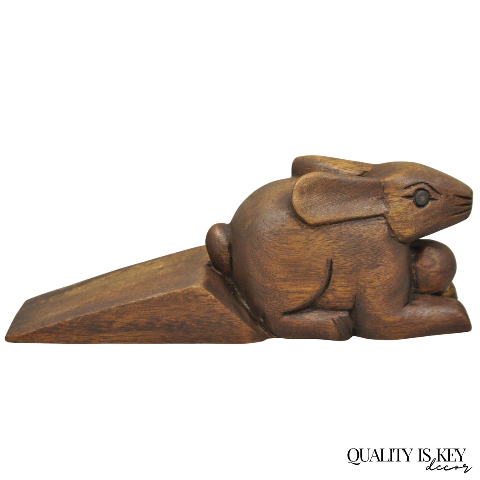 Folk Art Style Solid Carved Wood Bunny Rabbit Door Stop