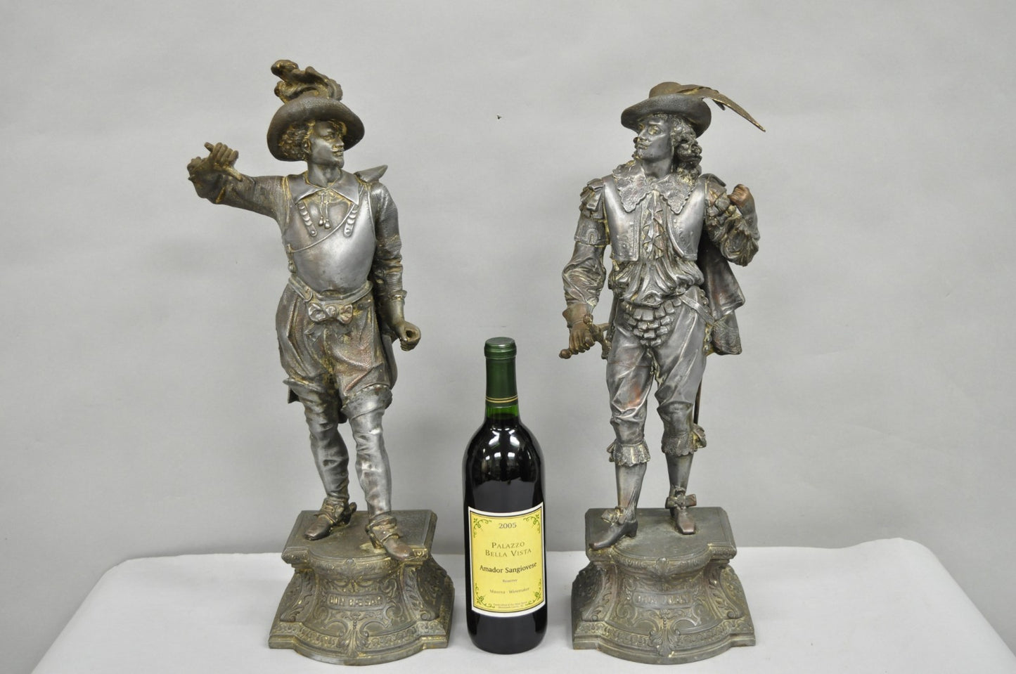 Antique French Renaissance Don Juan & Don Cesar Spelter Metal Sculptures 2 Pcs