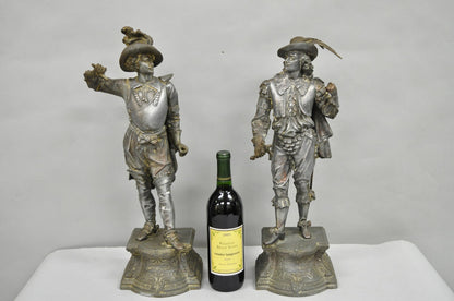 Antique French Renaissance Don Juan & Don Cesar Spelter Metal Sculptures 2 Pcs