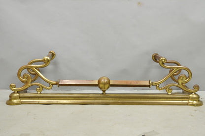 Antique Victorian Art Nouveau Patinated Brass Scrolling 51" Fireplace Fender