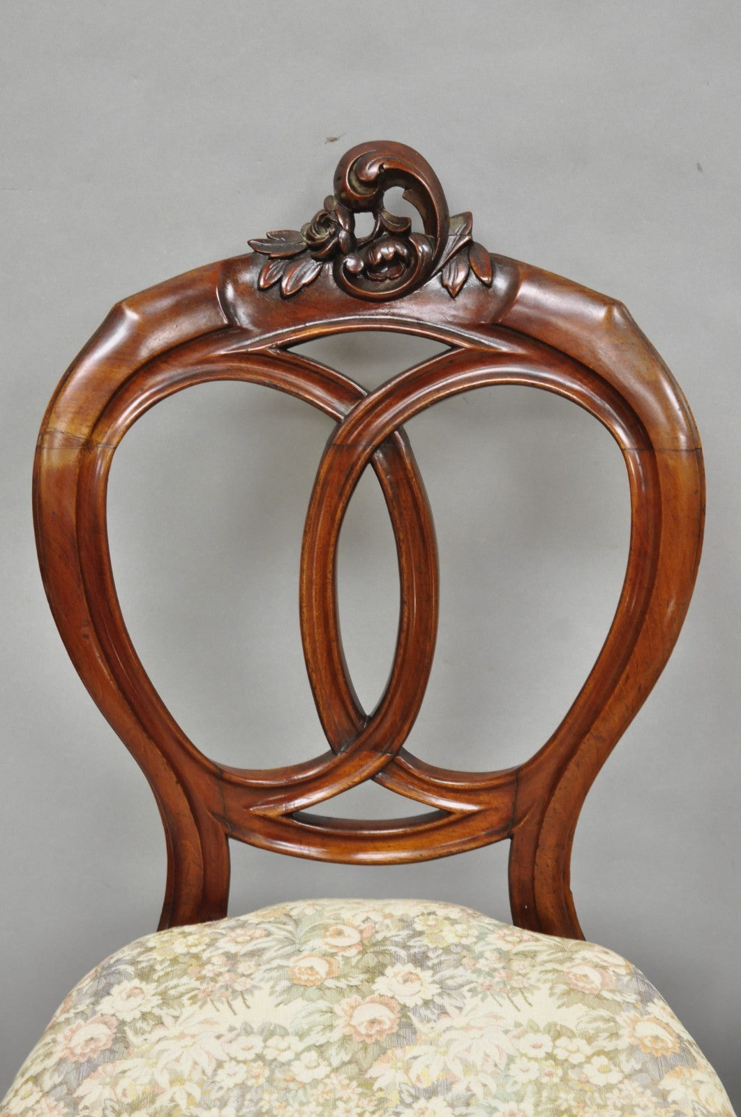 Antique Victorian Mahogany Pretzel Balloon Back Parlor Side Chairs - a Pair