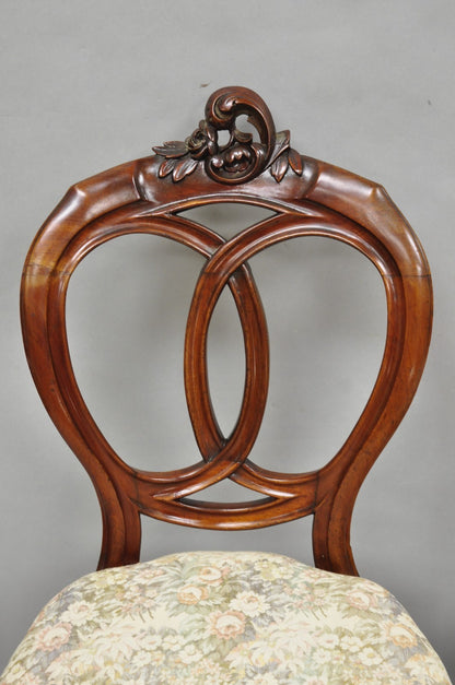 Antique Victorian Mahogany Pretzel Balloon Back Parlor Side Chairs - a Pair