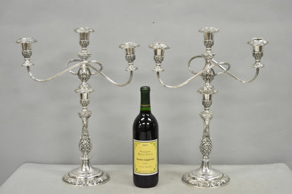 Heritage 1847 Rogers Bros 9416 Silver Plated 3 Arm Ornate Candelabra - a Pair