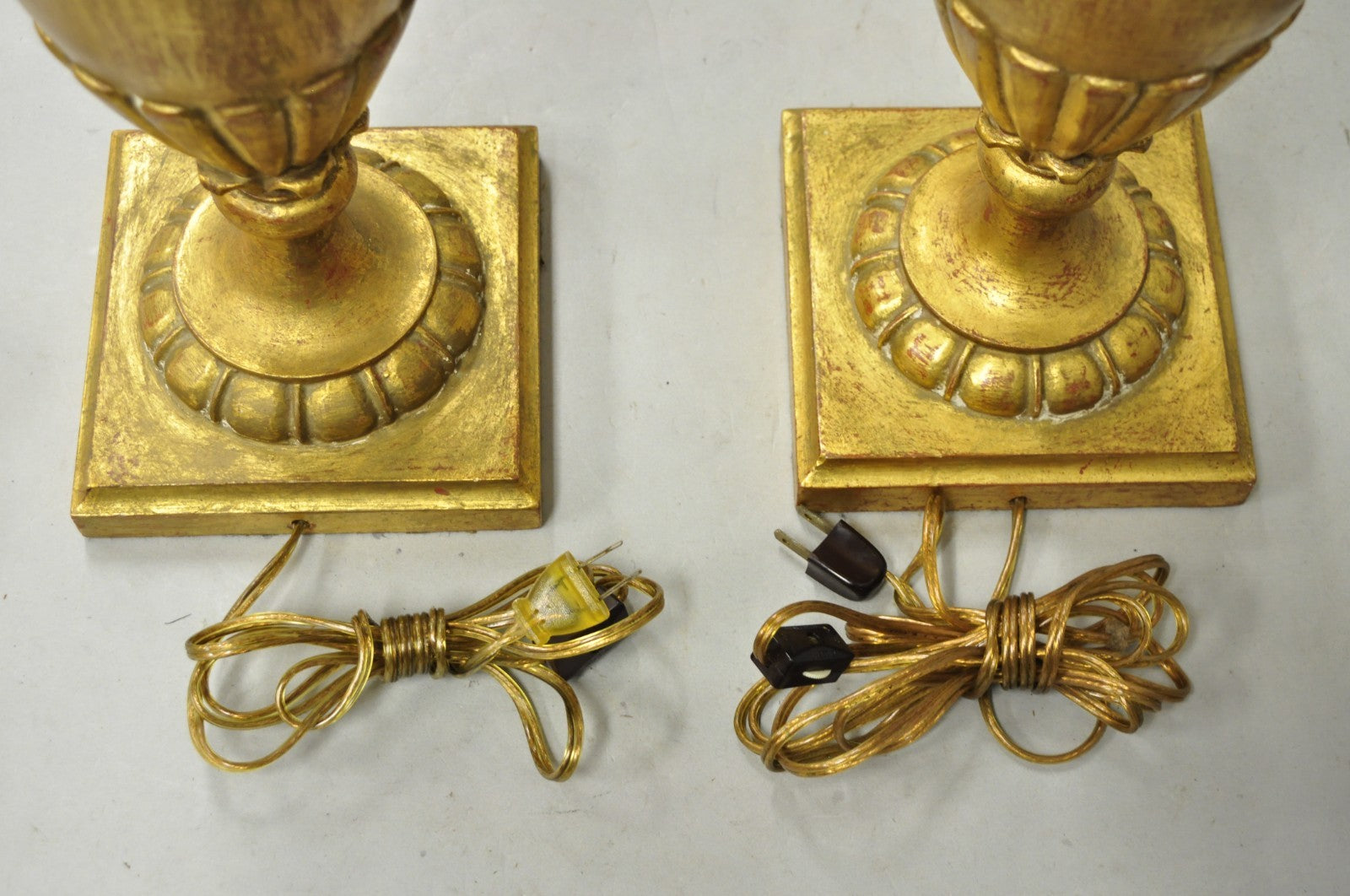 Vintage Italian Hollywood Regency Gold Giltwood Urn Form Table Lamps - a Pair