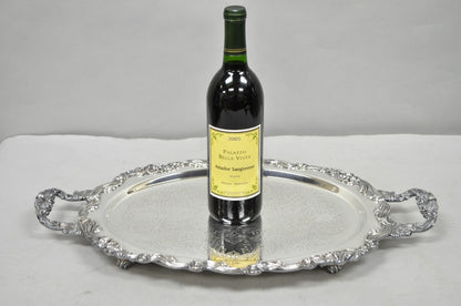 Vintage Sheffield English Victorian Oval Silver Plated Footed Bar Tray w/Handles