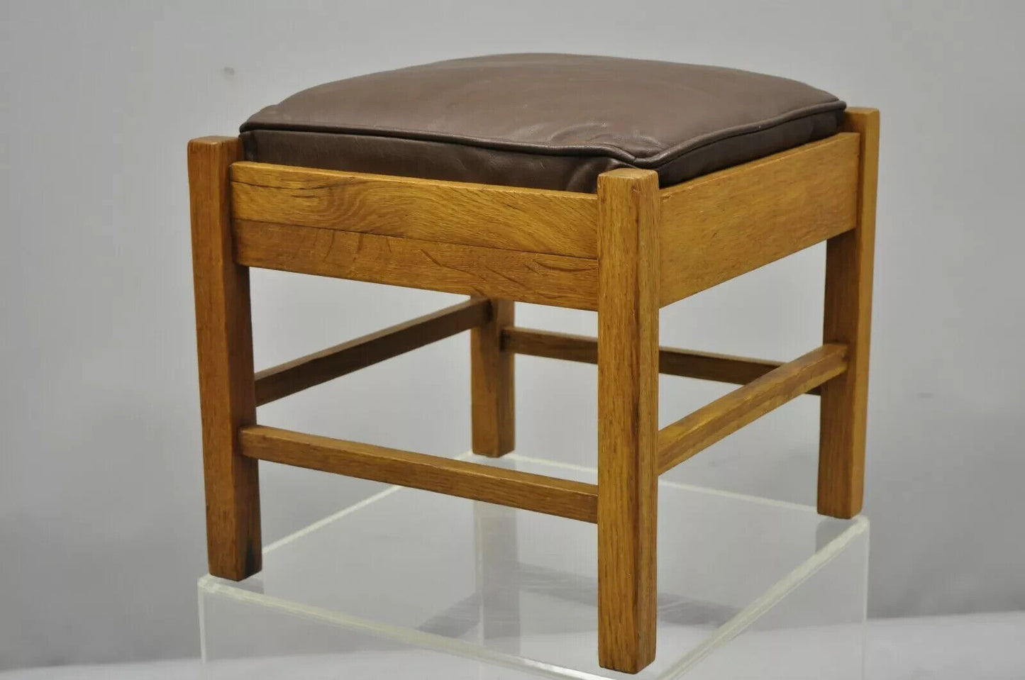 Lifetime Furniture 403 Mission Oak Arts & Crafts Leather Ottoman Stool Footstool