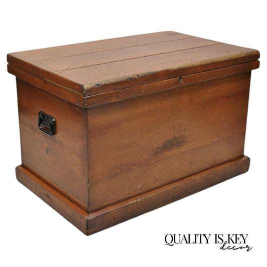 Antique American Primitive Brown Wooden Blanket Chest Trunk