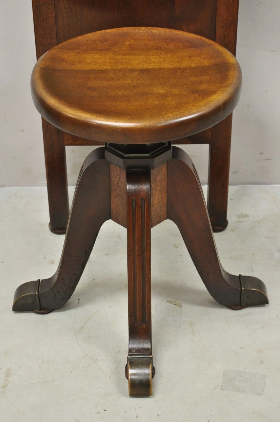 Antique Hamilton Mfg High Back Adjustable Mahogany Architect Chair Piano Stool