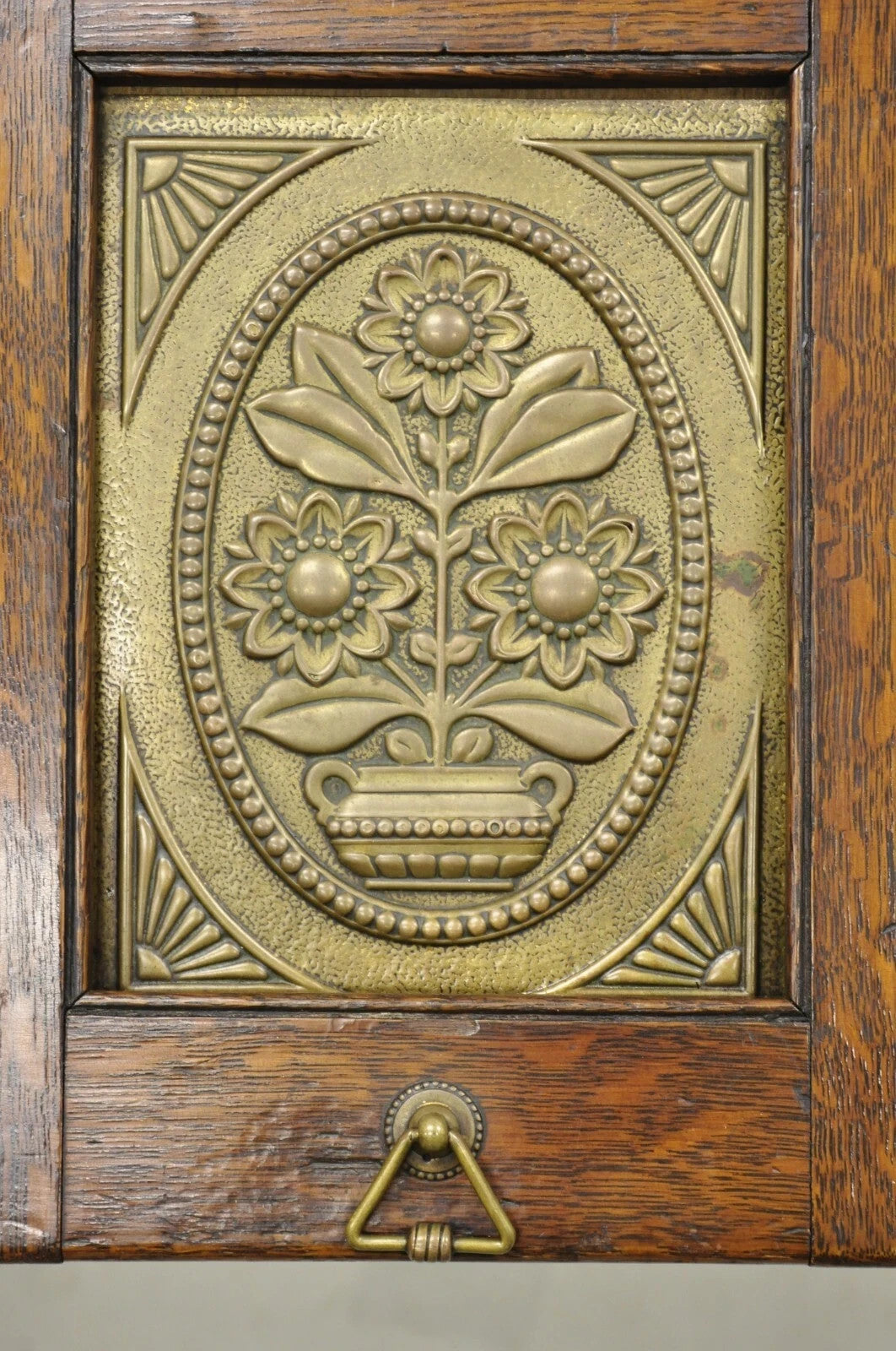 Antique Victorian Oak and Brass Fireplace Coal Scuttle Box Bucket w/ Scoop