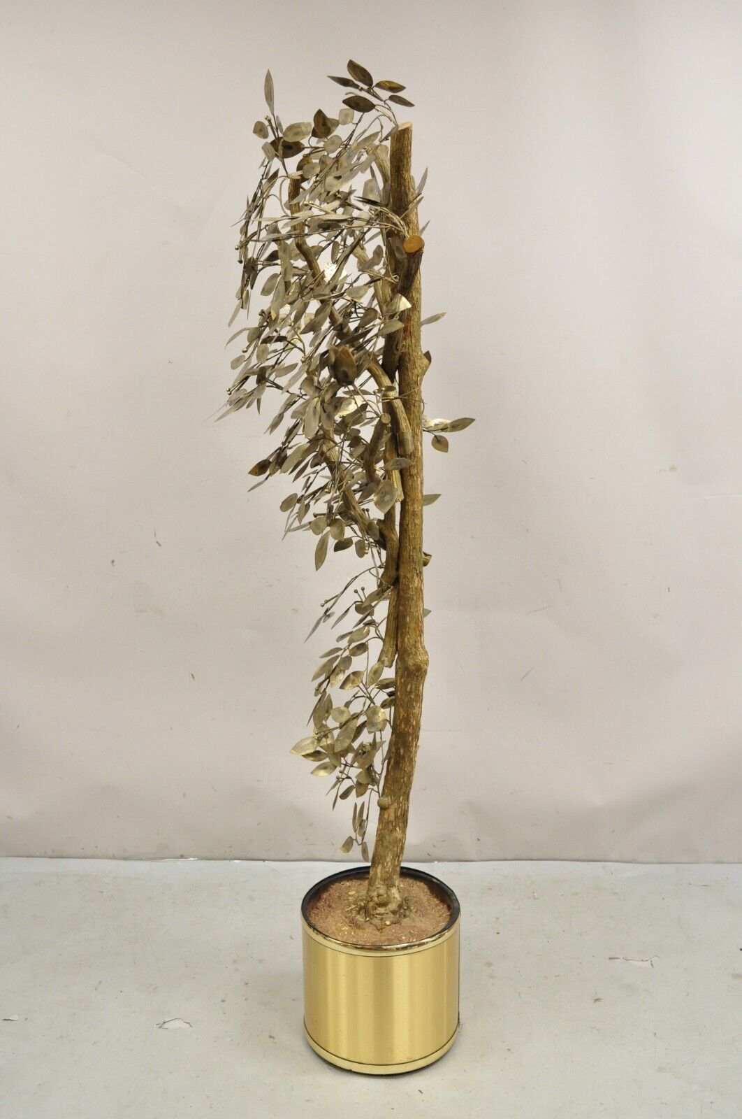 Vintage Mid Century Modern Curtis Jere Style Brutalist Brass Tree Sculpture