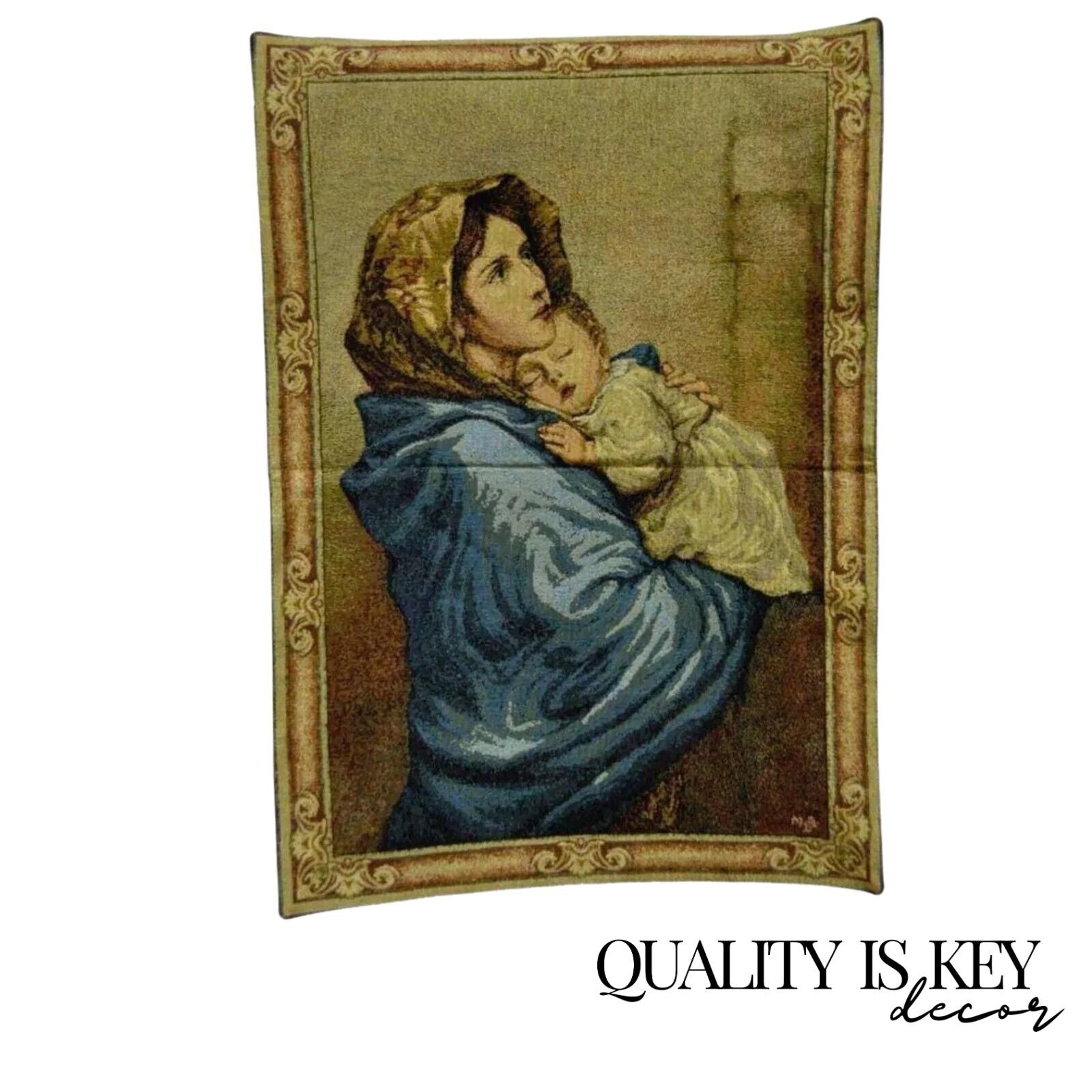 25"x18" French Wall Hanging Tapestry Aubusson Mother and Child Madonna Ferruzzi