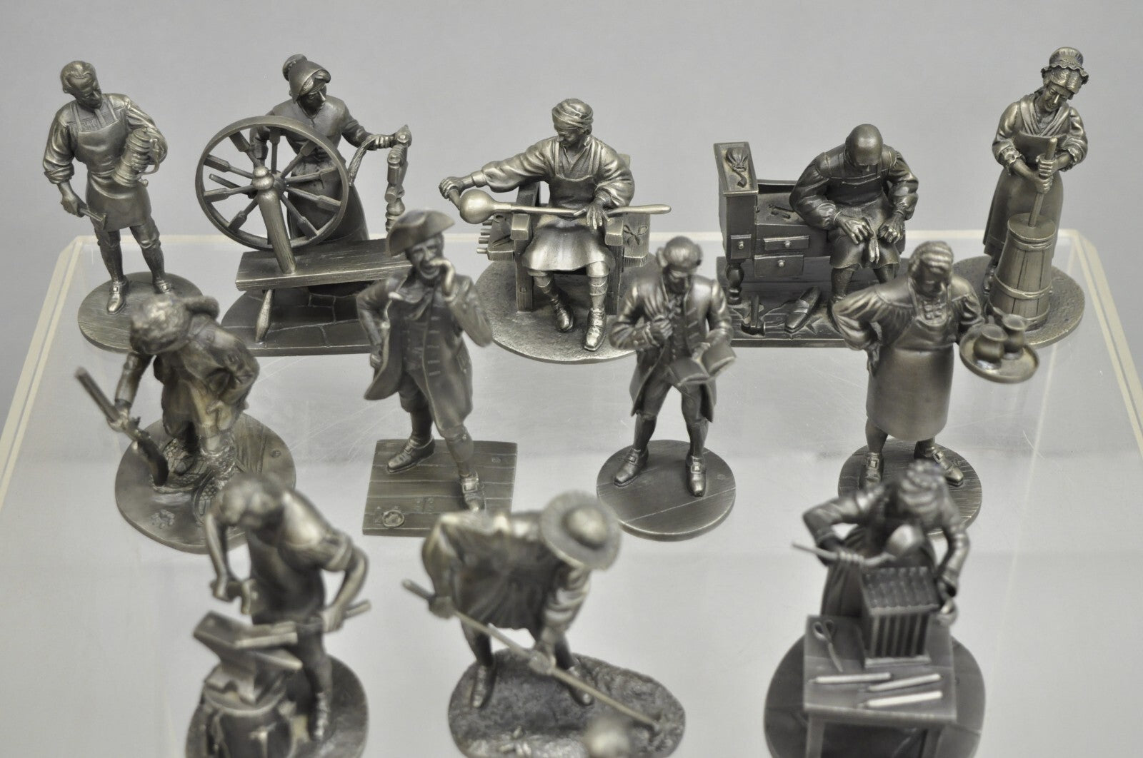 Vintage Franklin Mint 1974 Pewter People of Colonial America Full Figurine Set