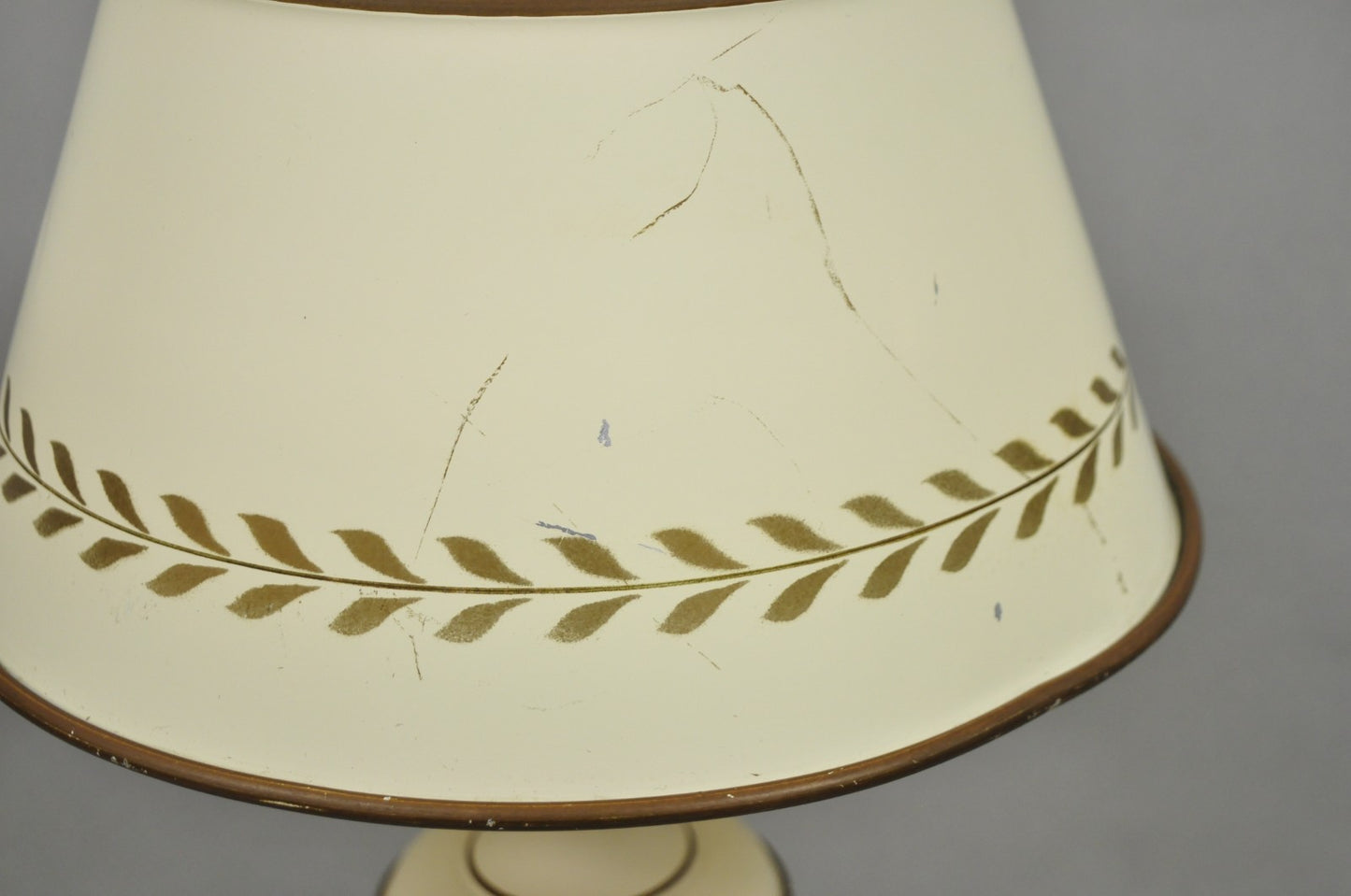 Vintage French Country Style Small White Tole Metal Boudoir Table Lamp w/ Shade