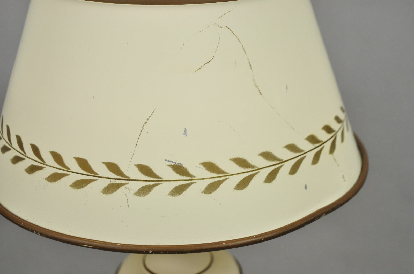 Vintage French Country Style Small White Tole Metal Boudoir Table Lamp w/ Shade