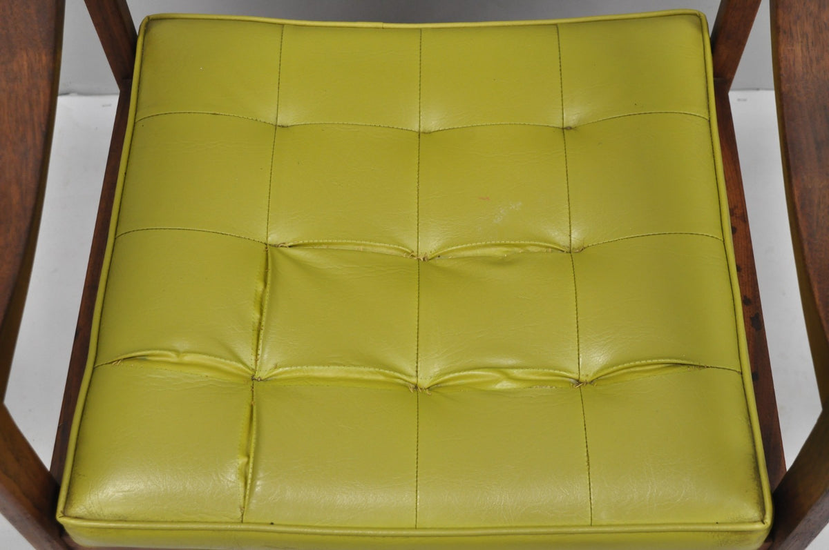 Vintage Ray Zimmerman for DUX Sculpted Walnut Green Vinyl Club Lounge Arm Chair
