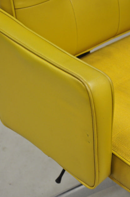 Shaw Walker Mid Century Modern Mustard Yellow Vinyl Swivel Office Desk Chair
