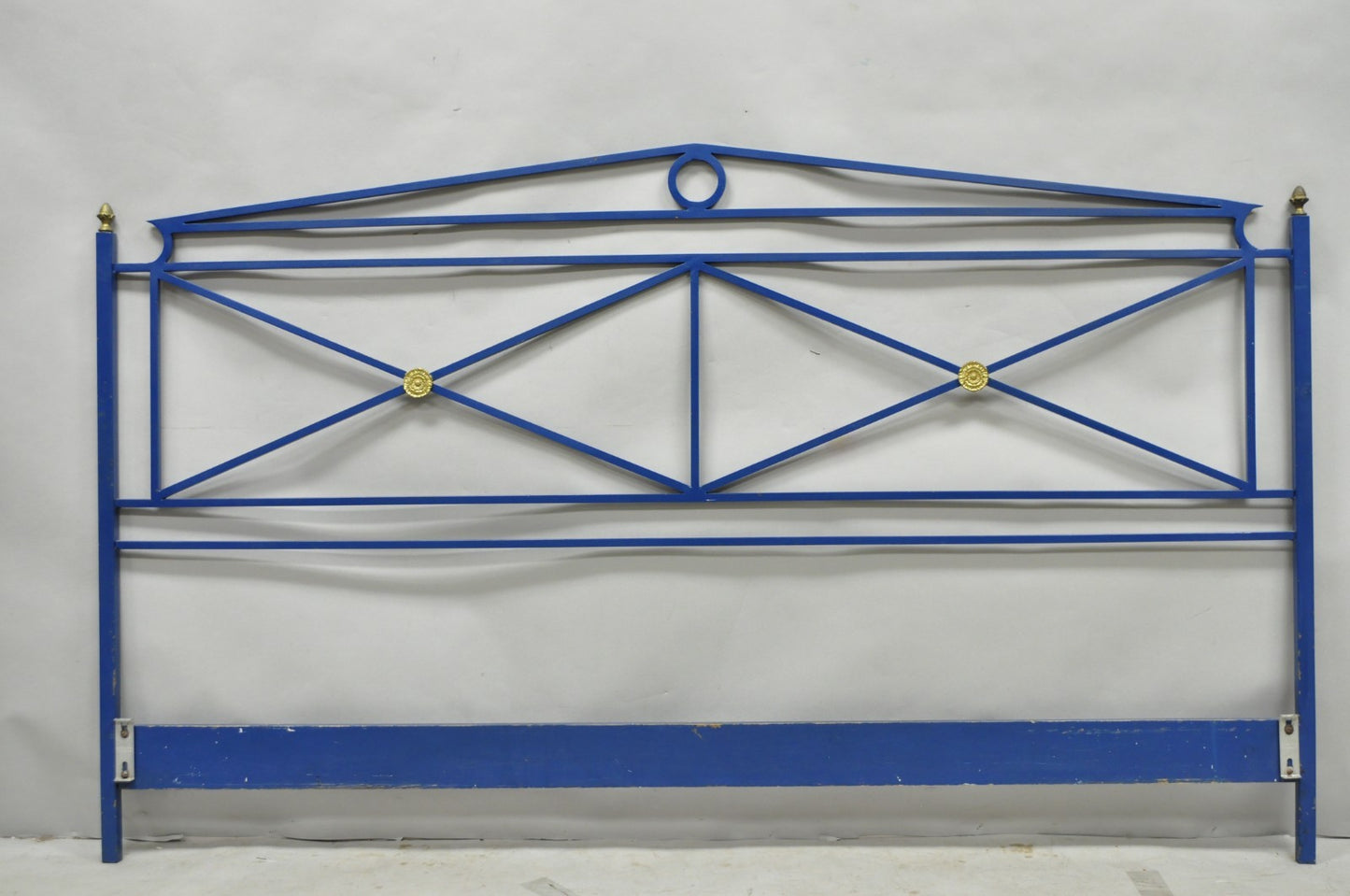 Vintage Italian Neoclassical Wrought Iron & Brass X-Frame King Sz Bed Headboard