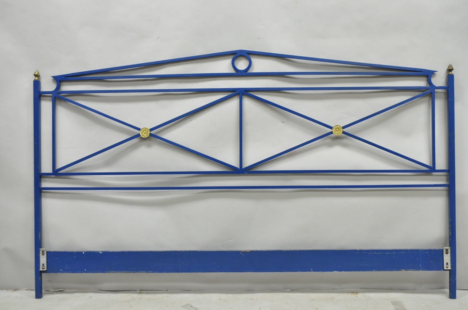 Vintage Italian Neoclassical Wrought Iron & Brass X-Frame King Sz Bed Headboard