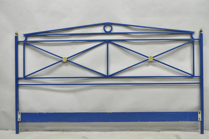Vintage Italian Neoclassical Wrought Iron & Brass X-Frame King Sz Bed Headboard
