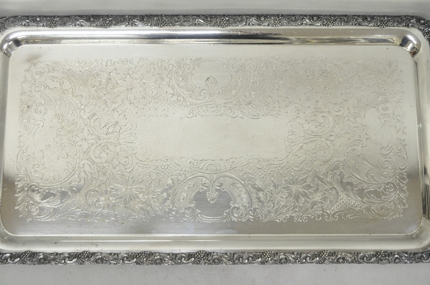 Vintage English Victorian Silver Plated Copper Narrow Serving Platter Bar Tray