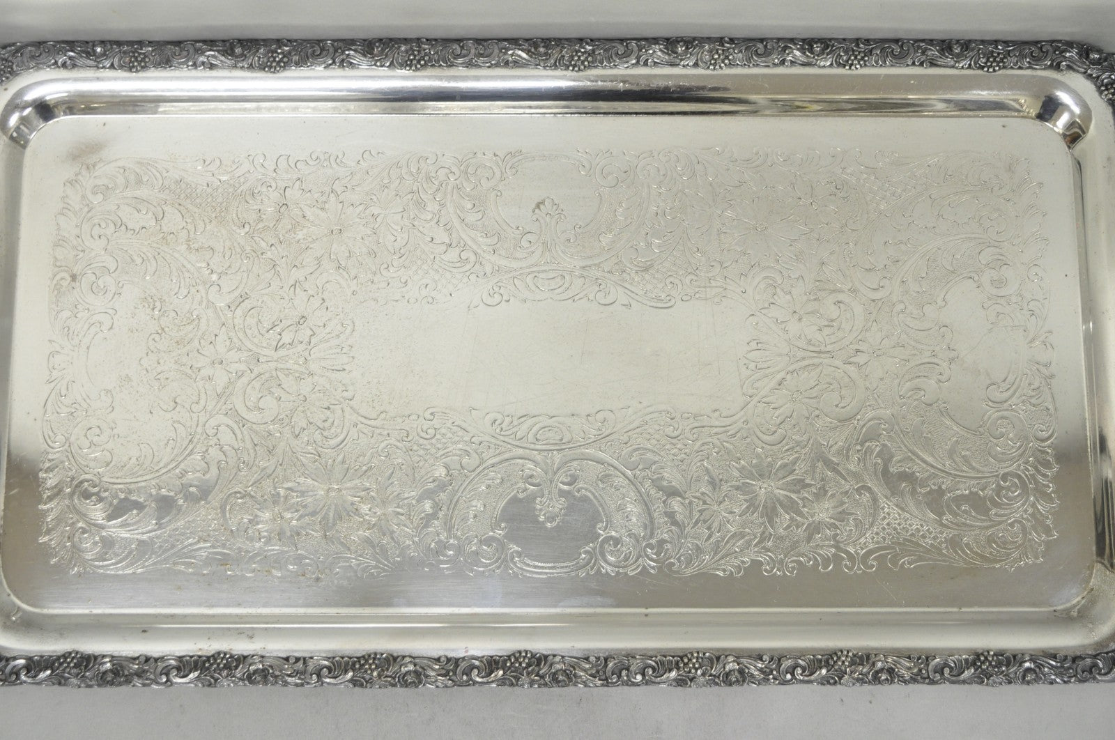Vintage English Victorian Silver Plated Copper Narrow Serving Platter Bar Tray