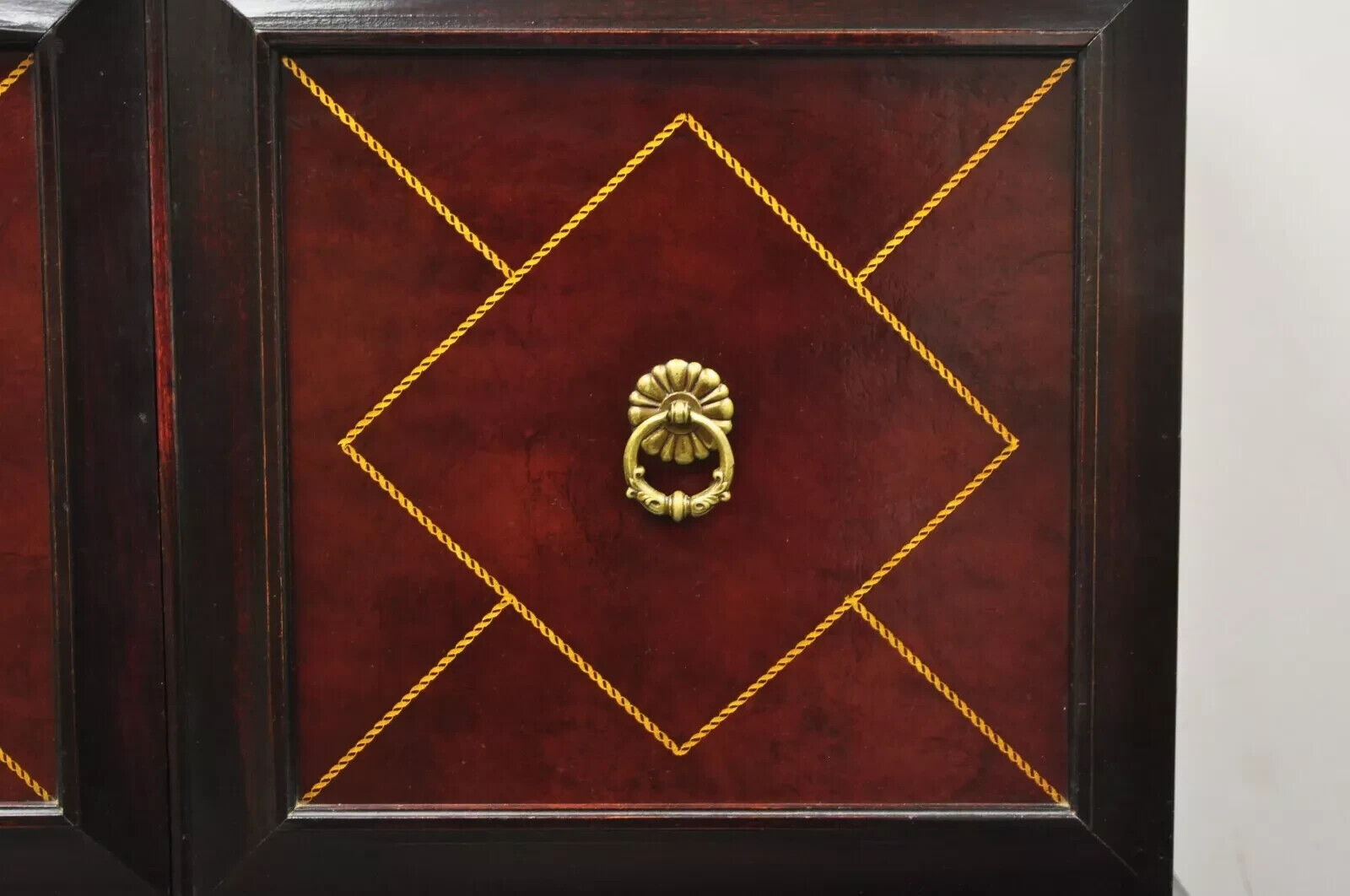 Vintage Hollywood Regency Mahogany Leather Door Tall Chest on Chest Dresser