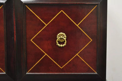 Vintage Hollywood Regency Mahogany Leather Door Tall Chest on Chest Dresser