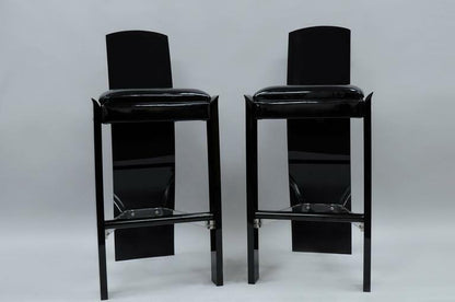 Pair of Black Lucite Hill Mfg. Mid Century Modern Curved Sculptural Bar Stools