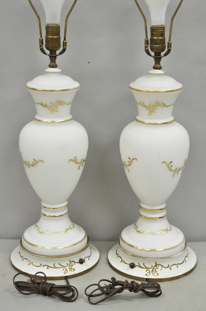 Vintage French Country Renaissance Frosted Glass Urn "Courting" Table Lamp, Pair