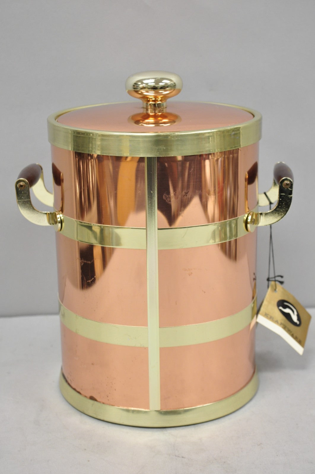 Vintage Kraftware NYC Mid Century Modern Copper And Brass Covered Bar Ice Bucket