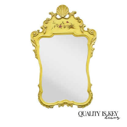 Vintage Yellow Chinoiserie Shell Carved Wall Mirror by Union National
