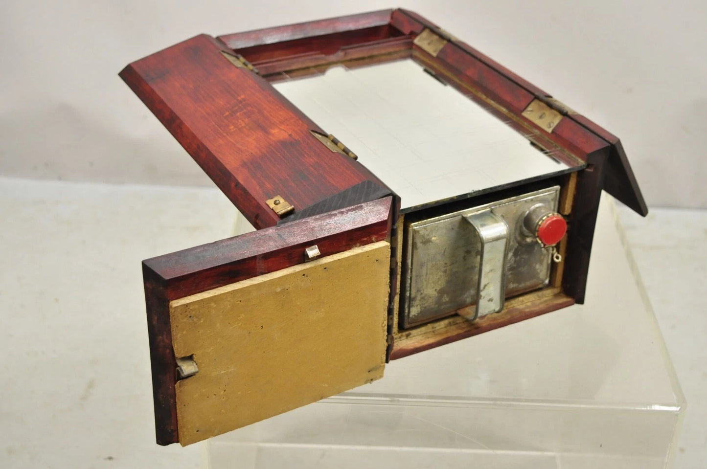 Vintage Medical Device Wooden Case for Bleeding Needle and Loop Kit with Tin Can