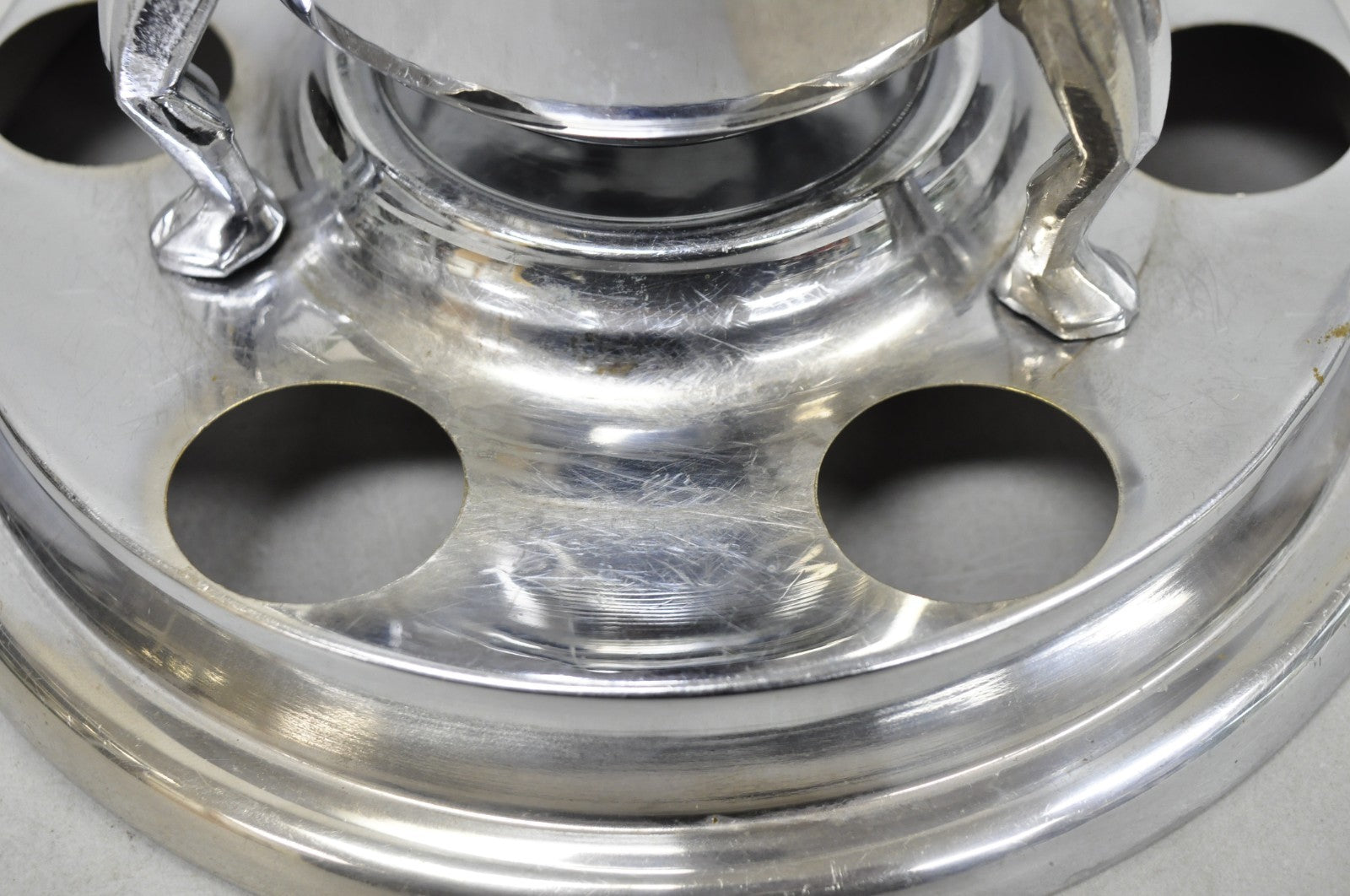 Vintage Art Deco Figural Chrome Metal Barware Samovar Decanter w/ Shot Glasses